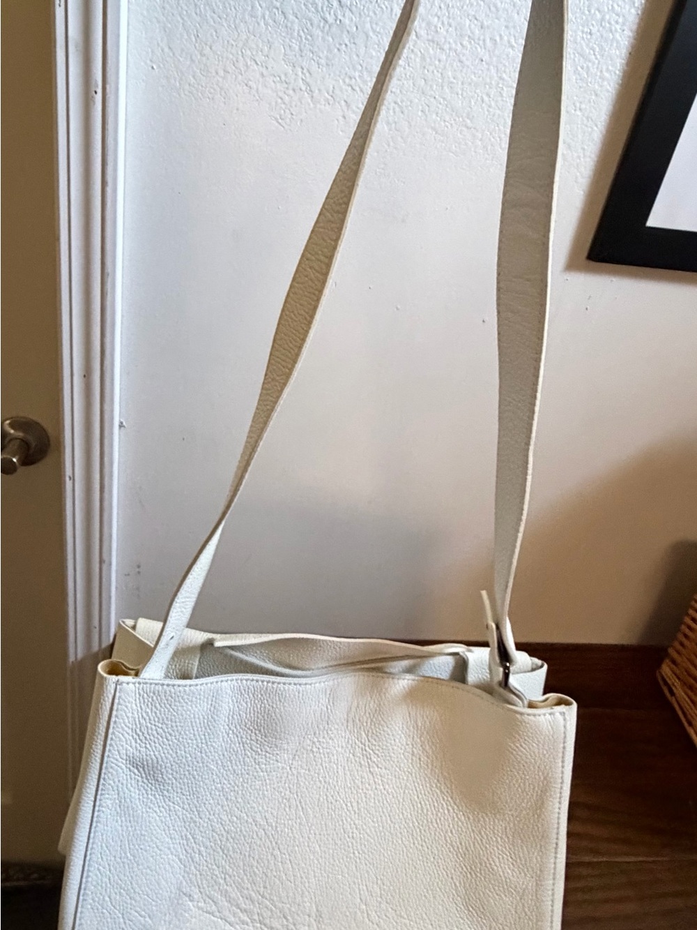 Elegant Ivory Italian Pebbled Leather Satchel - Picture 7 of 8
